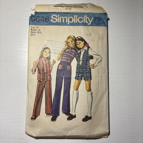 Simplicity Other - Vintage Simplicity 9646 Girls Pants Shorts Vest Pattern Size 14 1970s